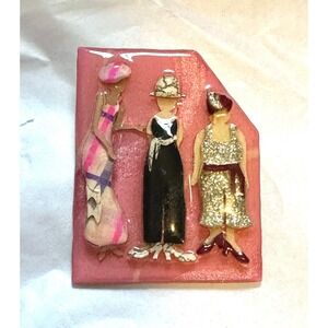 Woman Pin by Lucinda 3 Ladies in Hats Pink